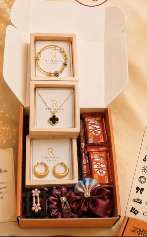 Trinoraa Jewels Raksha Bandhan Premium Gift Hamper – Anti Tarnish Jewellery | Waterproof | ₹799