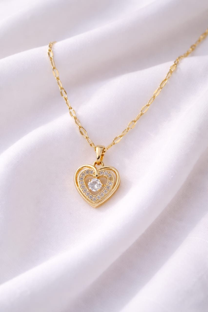 Trinoraa Layered Halo Heart Solitaire Neckchain