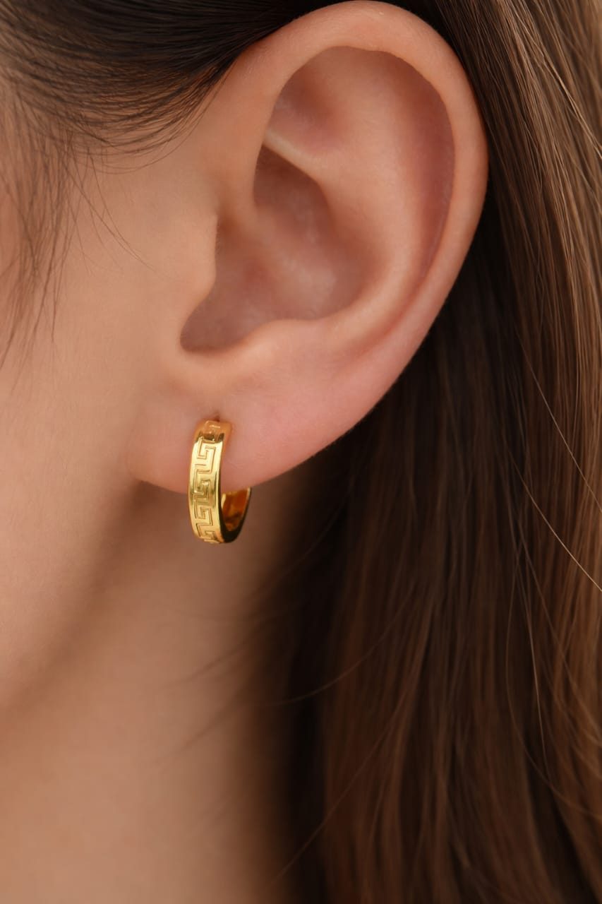 Golden Greek Pattern Hoop Earrings