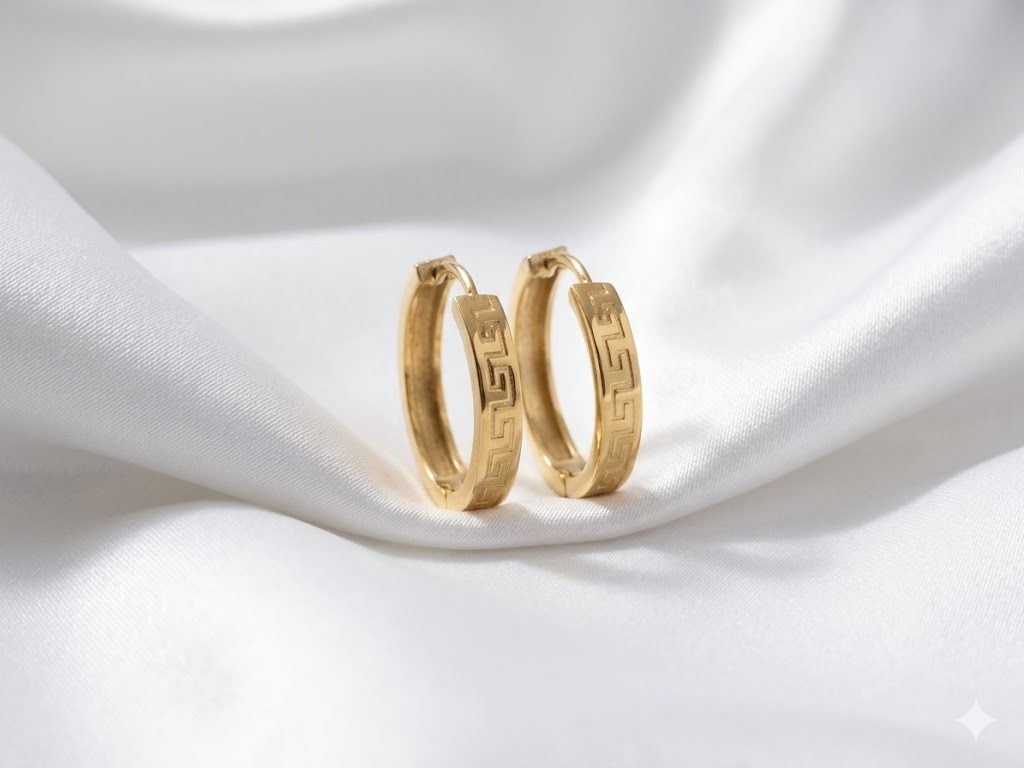 Golden Greek Pattern Hoop Earrings 2