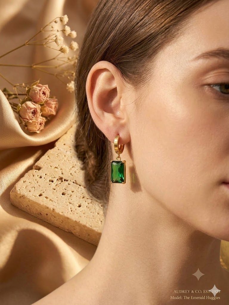 Emerald Luxe Drop Hoop Earrings