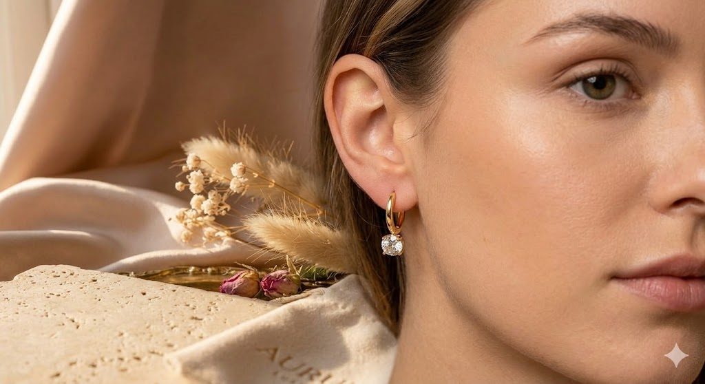 Solitaire Drop Huggie Earrings