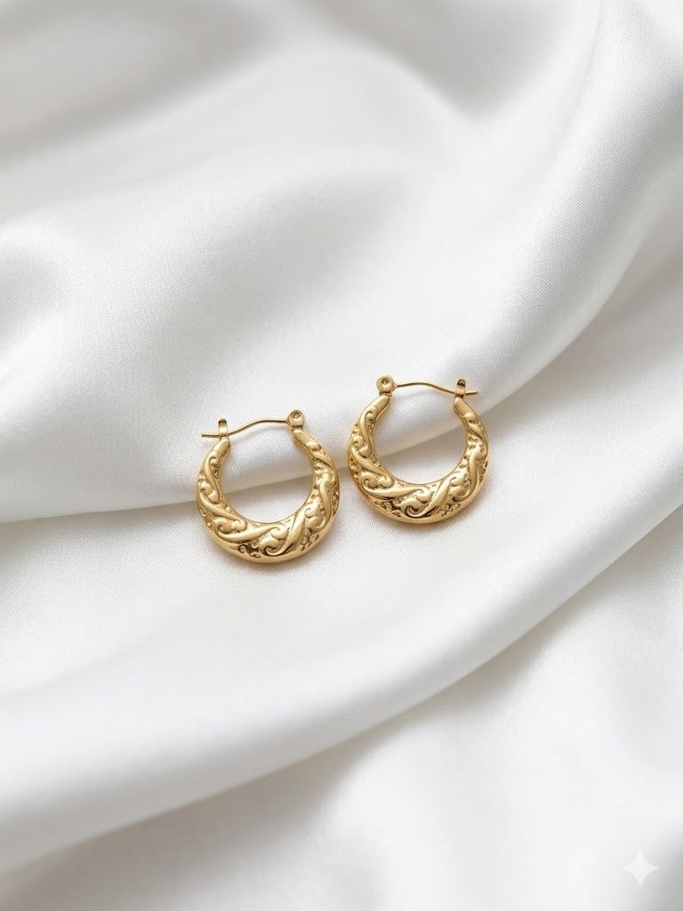 Vintage Filigree Crescent Hoop Earrings