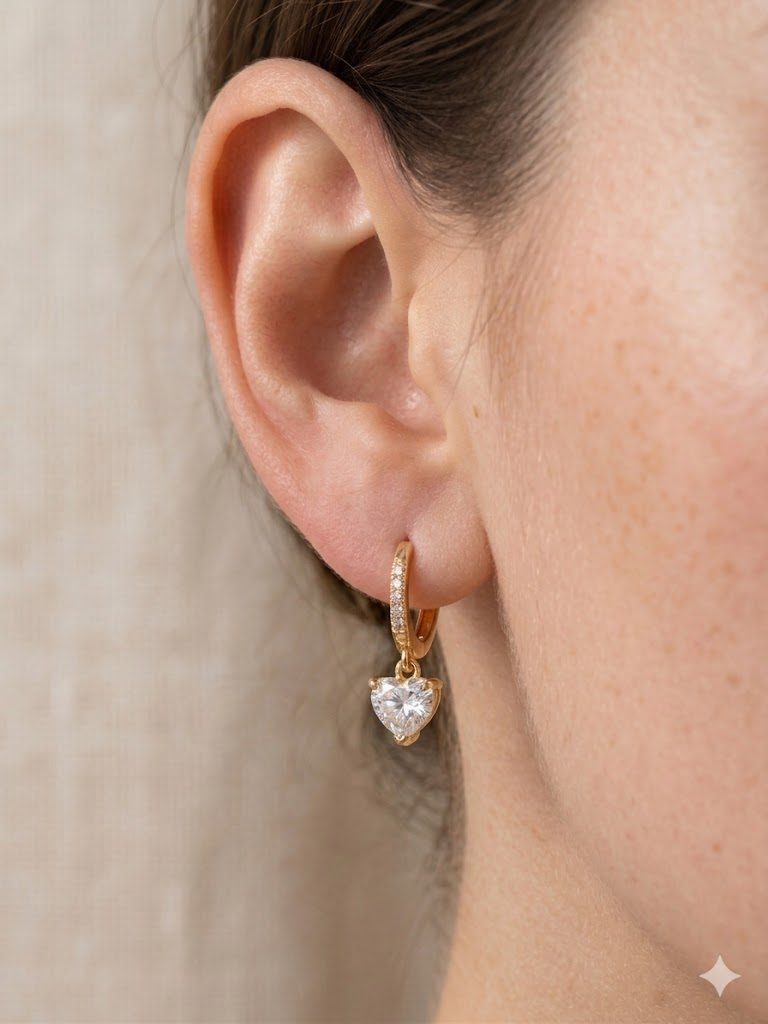 Crystal Heart Drop Huggie Earrings