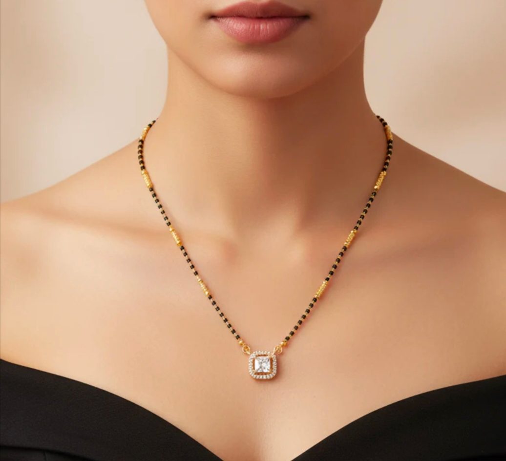 Square Halo Solitaire Anti-Tarnish Mangalsutra