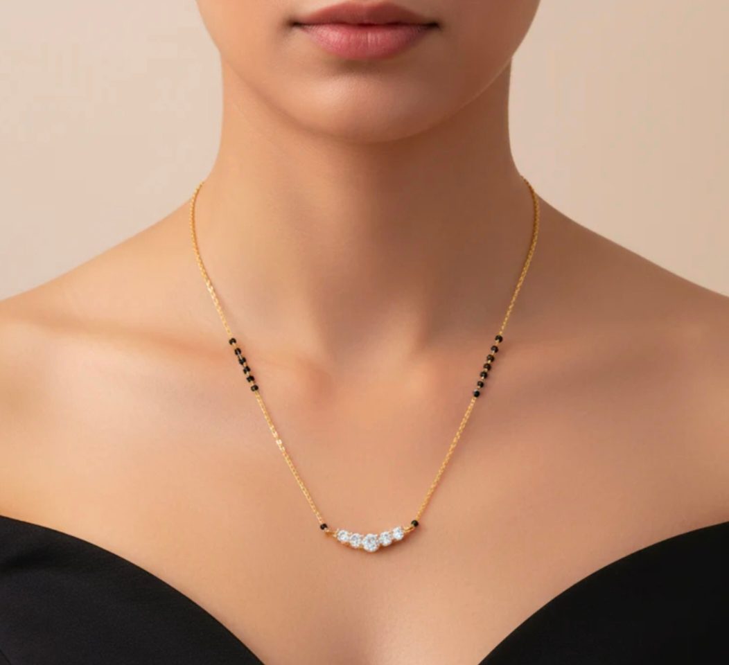 5-Stone Curved Solitaire Anti-Tarnish Mangalsutra