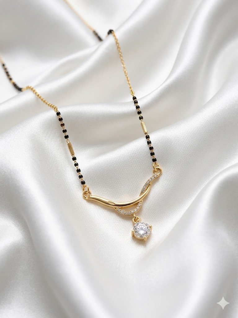 Sleek Intertwined Wave Solitaire Anti-Tarnish Mangalsutra