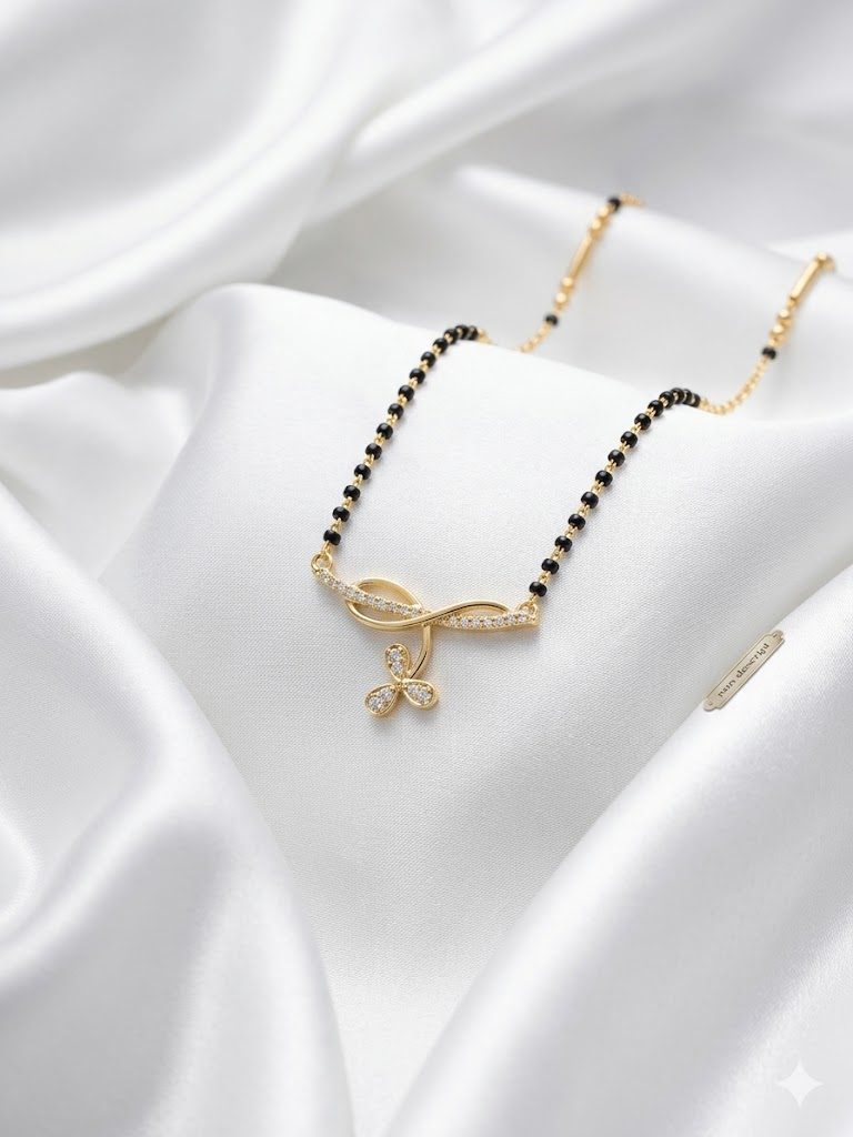 Minimalist Leaf and Floral Drop CZ Mangalsutra.