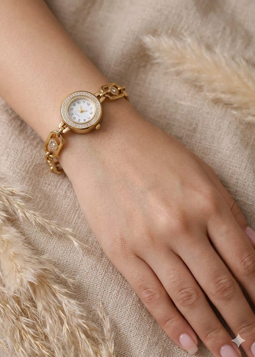 Vintage Crystal Gold Chain Link Watch Bracelet