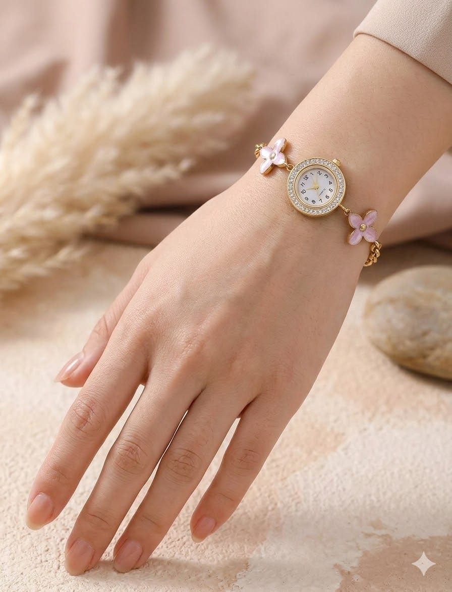 Enamel Clover Crystal Bezel Watch Bracelet